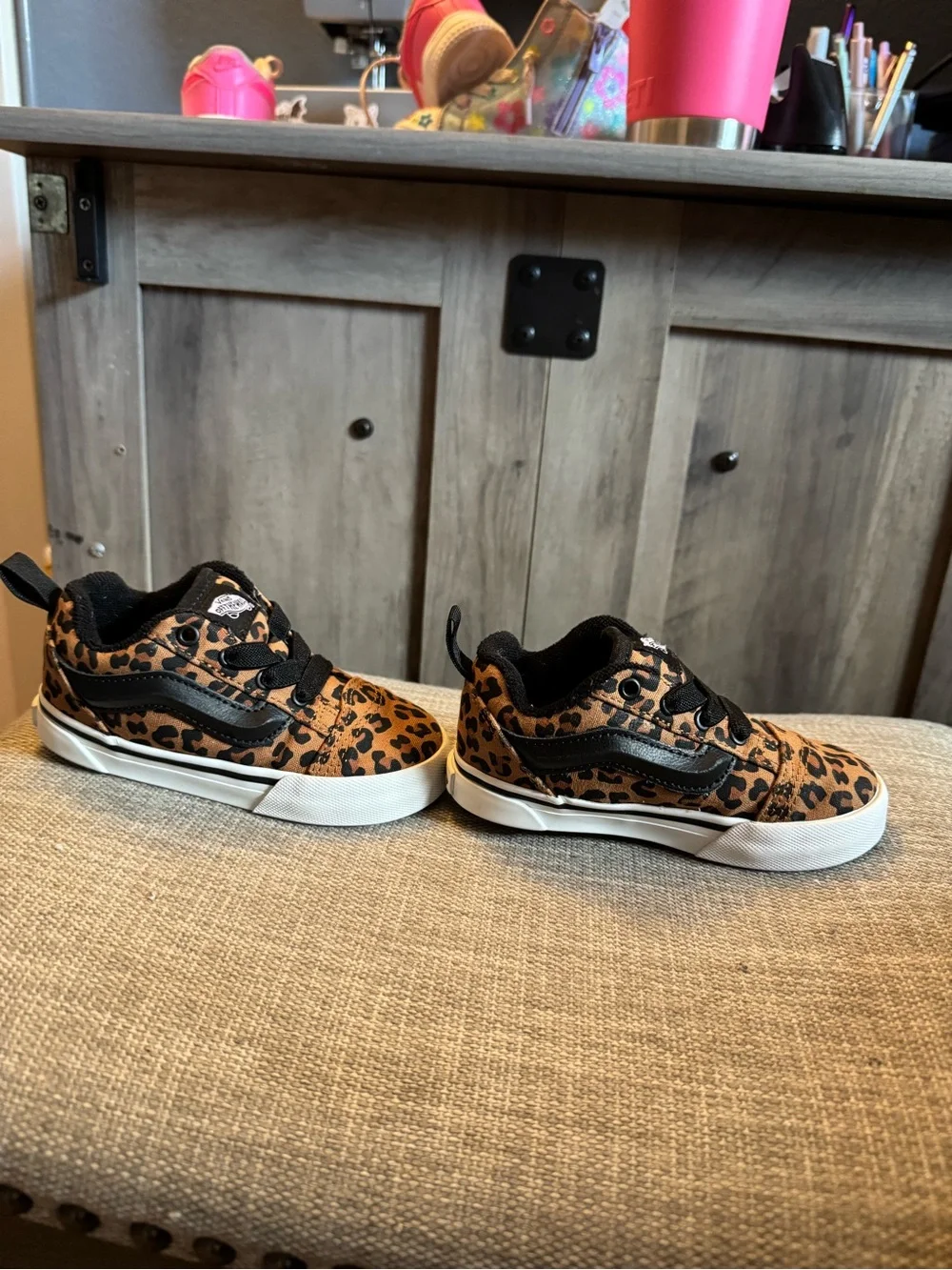 Vans Kids Leopard Print Low-Top Sneakers in Brown and Black